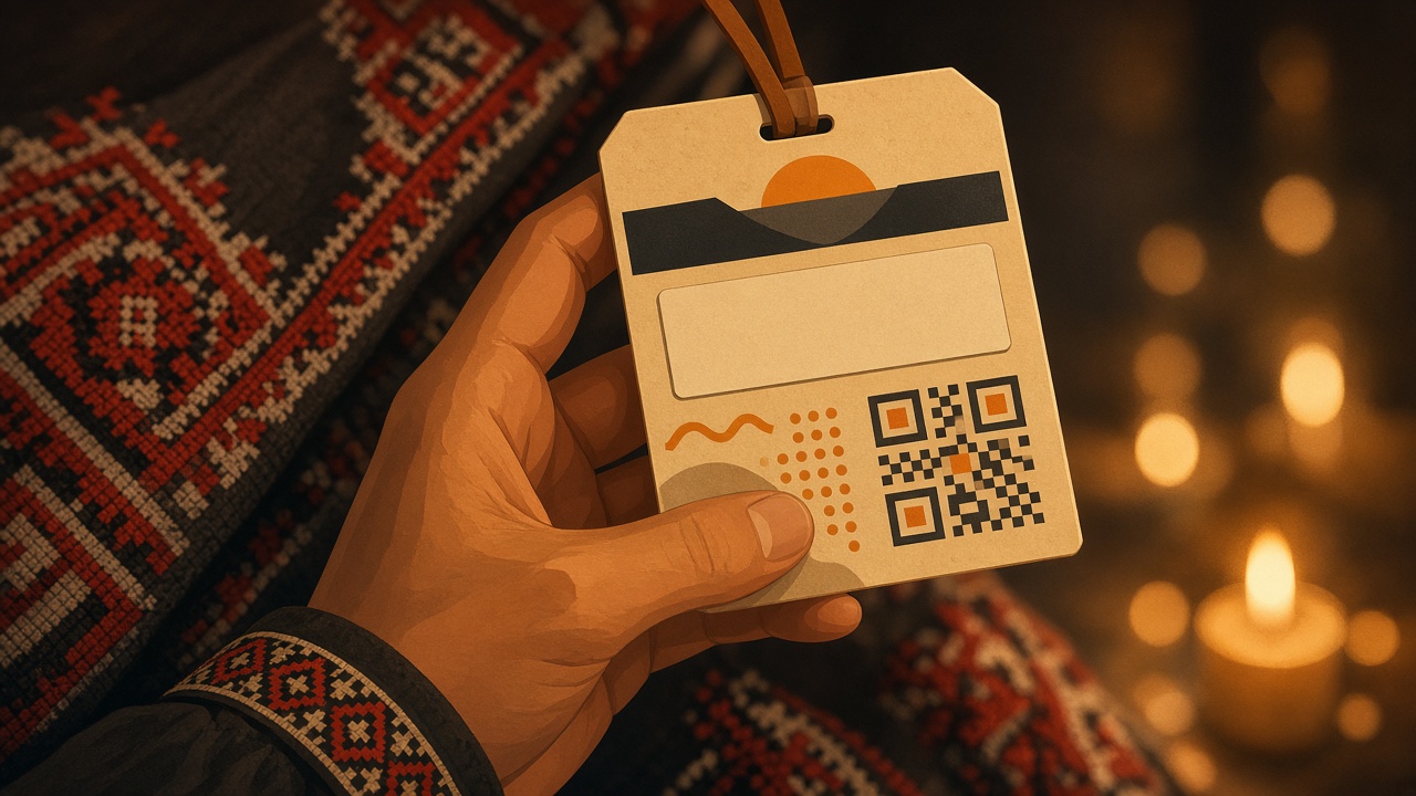 Бейдж гостя з QR на тлі вишиванки